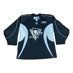 Vintage Reebok Pittsburgh Penguins Hockey Jersey Embroidered Black Large NHL BG